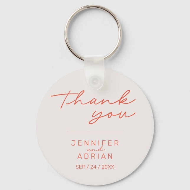 Elegant Pastel Minimal White and Red Wedding Key Ring (Front)