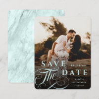 Elegant Pastel Mint Typography & Marble Back Photo