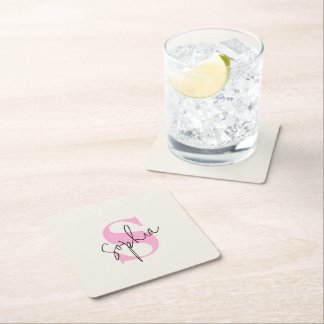 Elegant Pastel Monogram Paper Coaster