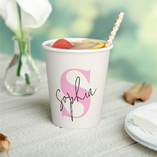 Elegant Pastel Monogram Personalised Paper Cups