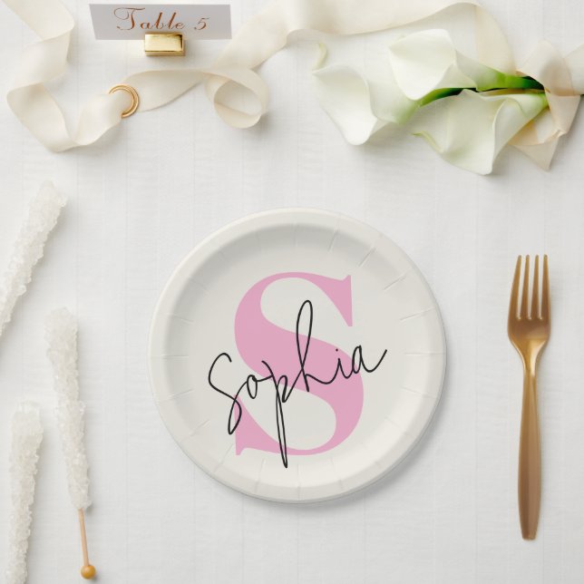 Elegant Pastel Monogram Personalised Paper Plates (Wedding)
