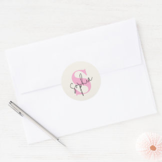 Elegant Pastel Monogram Round Sticker