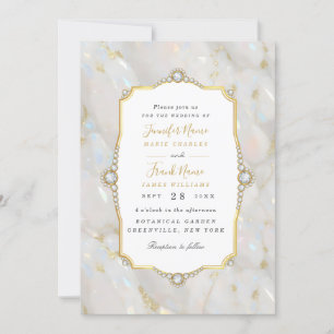 Elegant Pastel Opal Gemstone Gold Frame Invitation