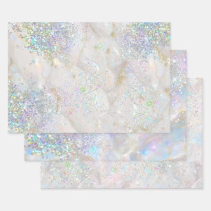 Elegant Pastel Opal Holographic Glitter Wrapping Paper Sheet
