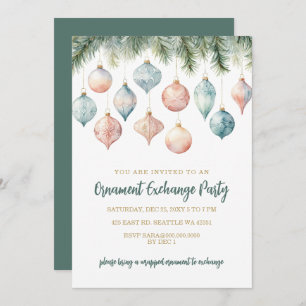 Elegant Pastel Ornament Exchange Christmas Party Invitation