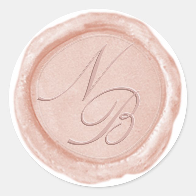 Elegant Pastel Peach Wax Seal Monogram Sticker (Front)