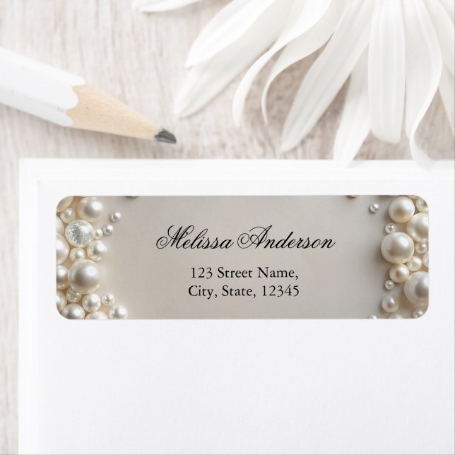 Elegant Pastel Pearls Bridal Shower Return Label (Insitu)