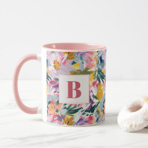 Elegant Pastel Pink Abstract Floral Monogrammed Mug