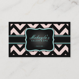 Elegant Pastel Pink and Black Chevron Pattern Business Card