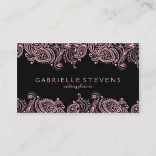 Elegant Pastel Pink And Black Paisley Lace Business Card