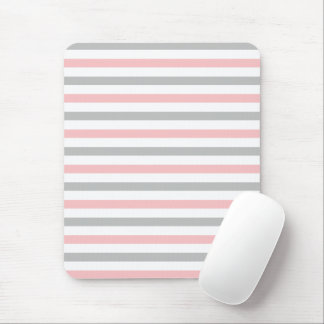 Elegant Pastel Pink and Grey Stripes Pattern Mouse Mat