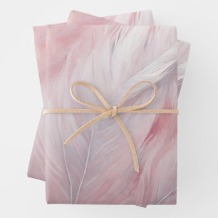 Elegant Pastel Pink and White Feather Texture Wrapping Paper Sheet