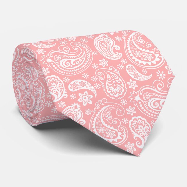 Elegant Pastel Pink And White Vintage Paisley Tie (Rolled)