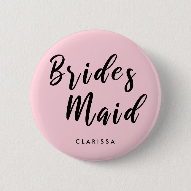 Elegant pastel pink & black bridesmaid 6 cm round badge (Front)