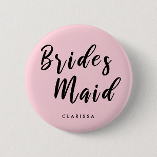 Elegant pastel pink & black bridesmaid 6 cm round badge