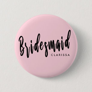 Elegant pastel pink & black bridesmaid 6 cm round badge