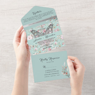 Elegant Pastel Pink Blue Wedding All In One Invitation