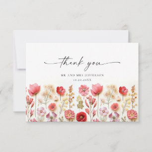 Elegant Pastel Pink Bohemian Field Wildflower Thank You Card