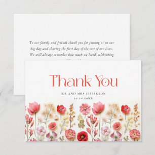 Elegant Pastel Pink Bohemian Field Wildflower Thank You Card