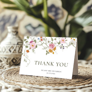 Elegant Pastel Pink Bohemian Field Wildflower Thank You Card
