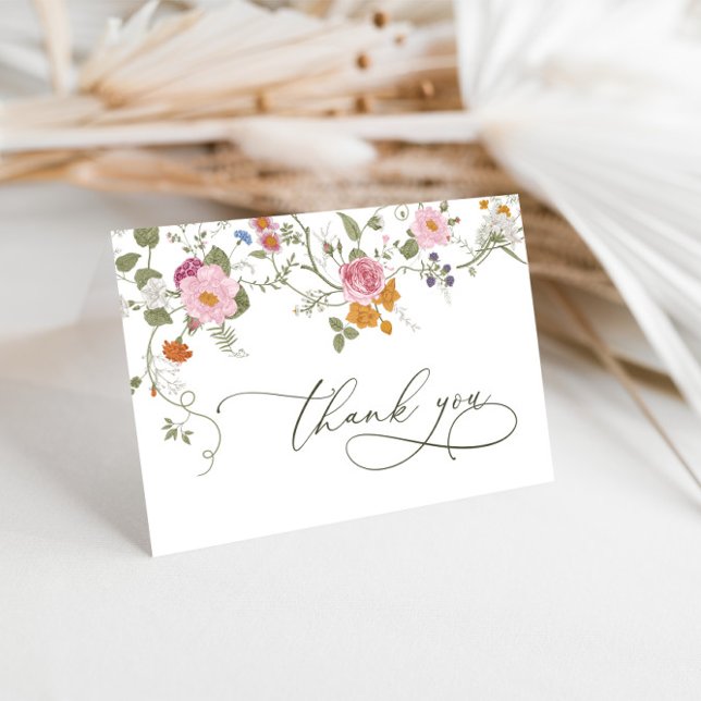 Elegant Pastel Pink Bohemian Field Wildflower Thank You Card (Creator Uploaded)