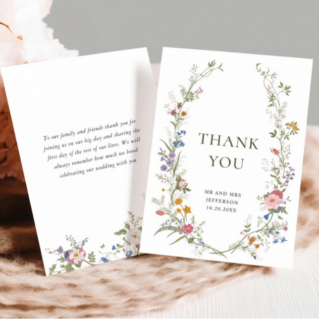 Elegant Pastel Pink Bohemian Field Wildflower Thank You Card (Creator Uploaded)