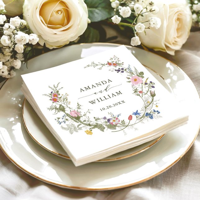 Elegant Pastel Pink Bohemian Wildflower Wedding Napkin (Creator Uploaded)