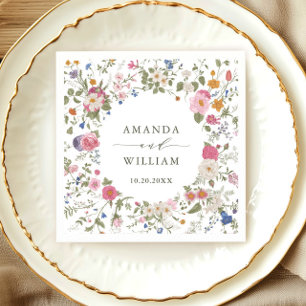 Elegant Pastel Pink Bohemian Wildflower Wedding Napkin