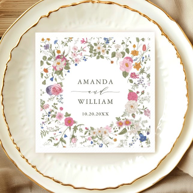 Elegant Pastel Pink Bohemian Wildflower Wedding Napkin (Creator Uploaded)