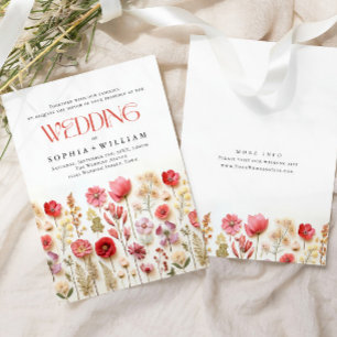 Elegant Pastel Pink Boho Wild Flowers Wedding Invitation