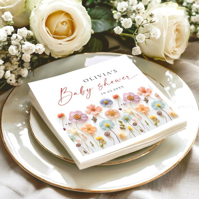 Elegant Pastel Pink Boho Wildflower Baby Shower Napkin (Creator Uploaded)