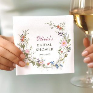 Elegant Pastel Pink Boho Wildflower Bridal Shower Napkin