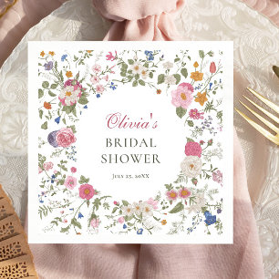 Elegant Pastel Pink Boho Wildflower Bridal Shower Napkin