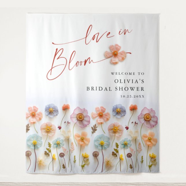 Elegant Pastel Pink Boho Wildflower Bridal Shower Tapestry (Creator Uploaded)
