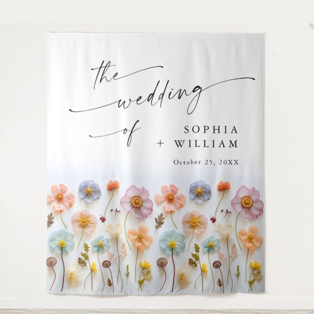 Elegant Pastel Pink Boho Wildflower Wedding Tapestry (Creator Uploaded)