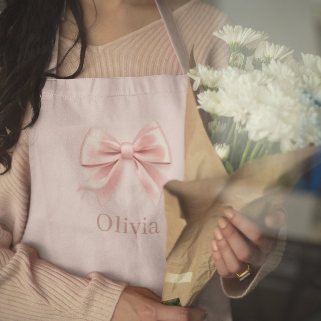 Elegant Pastel Pink Bow & Name Personalised Apron (Creator Uploaded)