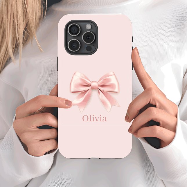 Elegant Pastel Pink Bow & Name Personalised Case-Mate iPhone Case (Creator Uploaded)