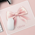Elegant Pastel Pink Bow & Name Personalised Mouse Mat<br><div class="desc">Add a touch of elegance to your workspace with this personalised pastel pink mousepad, featuring a delicate bow design and your custom name. Ideal for home or office use, this stylish mousepad combines functionality with feminine charm. Crafted with a smooth surface for precise mouse movements and a durable backing for...</div>