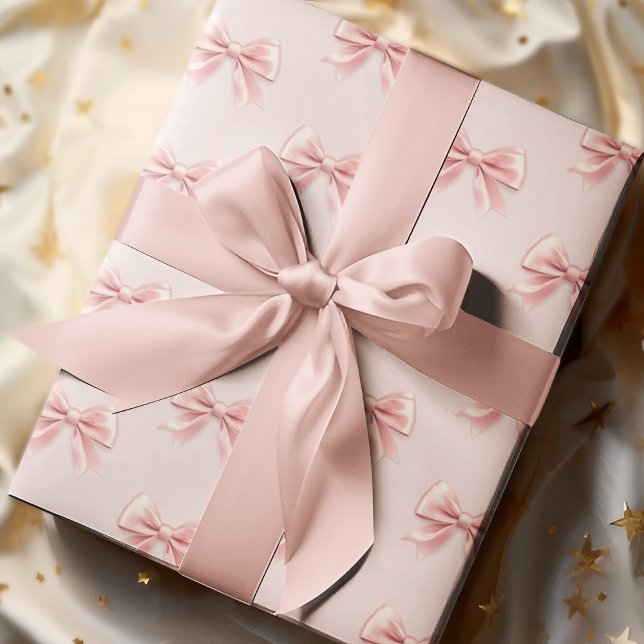 Elegant Pastel Pink Bow & Name Personalised Wrapping Paper (Creator Uploaded)
