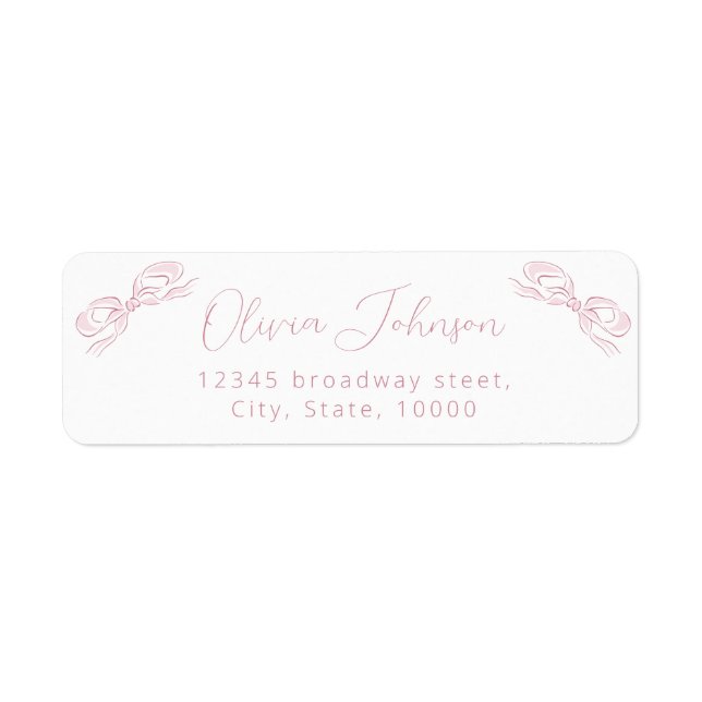 Elegant Pastel Pink Bow Return Address Label (Front)