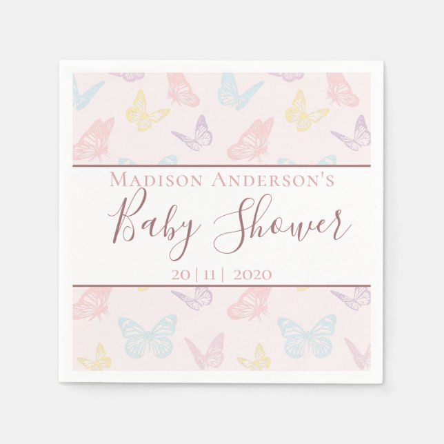 Elegant Pastel Pink Butterflies Girl Baby Shower Napkin (Front)
