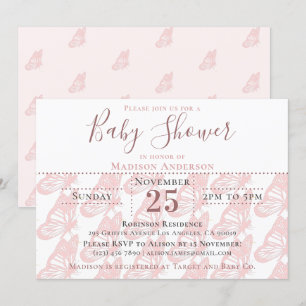 Elegant Pastel Pink Butterfly Girl Baby Shower Invitation