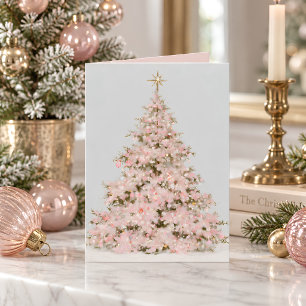 Elegant Pastel Pink Christmas Tree Holiday Card