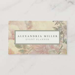 Elegant Pastel Pink Floral Botanical Ecru Business Card