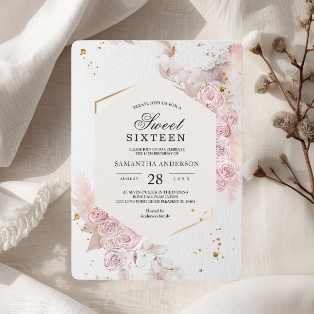 Elegant Pastel Pink Floral Frame Fancy Invitation (Creator Uploaded)