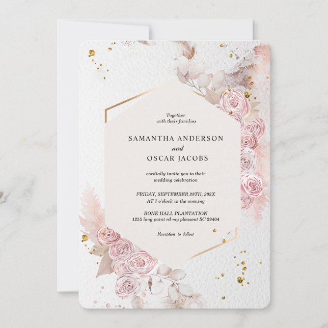 Elegant Pastel Pink Floral Frame Fancy Invitation (Front)