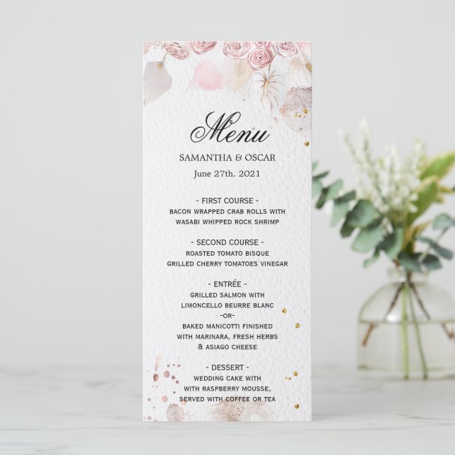 Elegant Pastel Pink Floral Frame Fancy Menu (Standing Front)