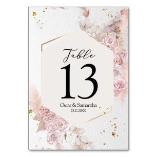 Elegant Pastel Pink Floral Frame Fancy Table Number