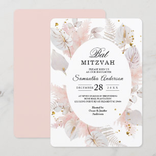 Elegant Pastel Pink Floral Frame & Gold Drops Invitation