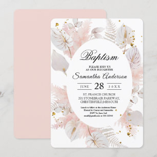 Elegant Pastel Pink Floral Frame & Gold Drops Invitation
